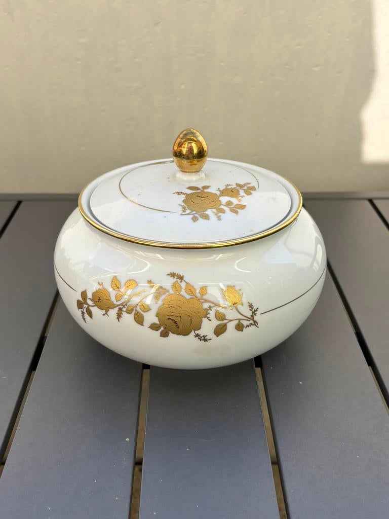 Sucrier en porcelaine Kronester Bavaria vintage decor doré, Antiquités & Art, Envoi