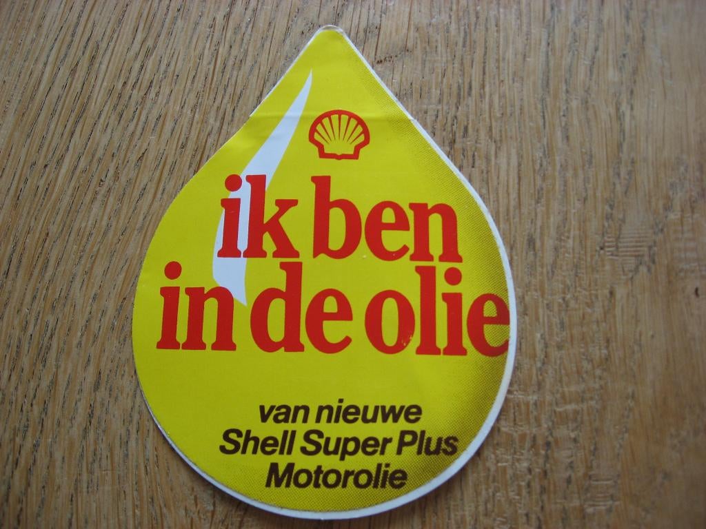 Vintage Sticker Shell ik ben in de olie Super Plus Motorolie, Verzamelen, Ophalen of Verzenden, Nieuw, Auto of Motor
