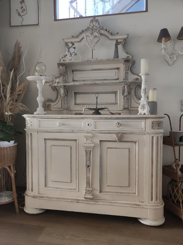 Ancien meuble patine blanc style shabby, Maison & Meubles, Enlèvement