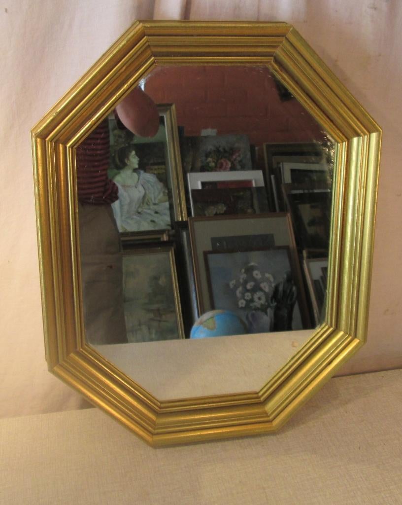 Magnifique miroir octogonal en bois doré - 48x37, Enlèvement ou Envoi