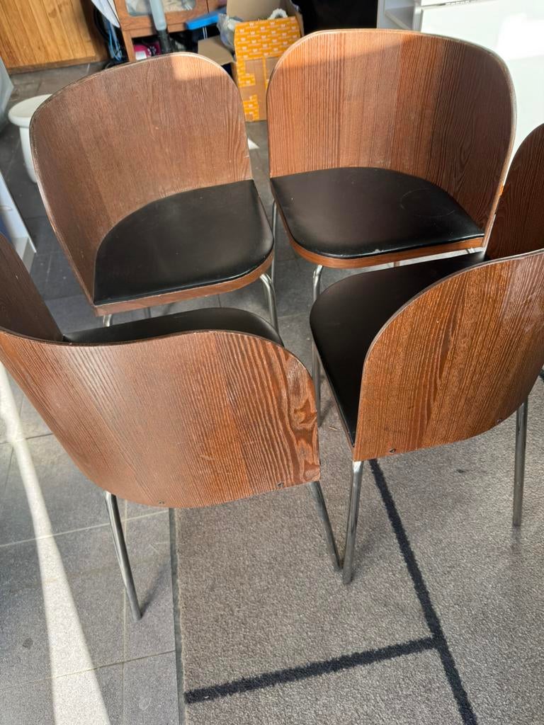 4 vintage stoelen, Ophalen, Gebruikt, Bruin, Vier