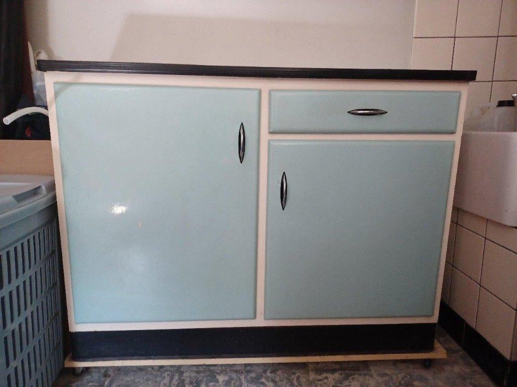 vintage keukenkastje lichtblauw en wit, Huis en Inrichting, Kasten | Overige, Ophalen, Gebruikt