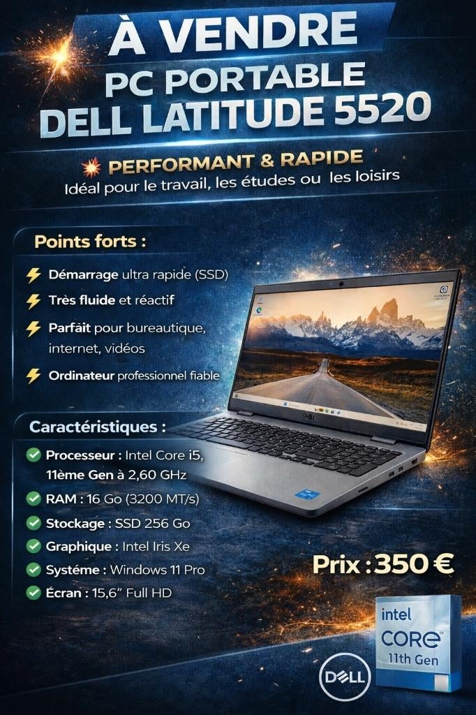 Dell Latitude e5520, Informatique & Logiciels, 256 GB, Comme neuf, Enlèvement, SSD