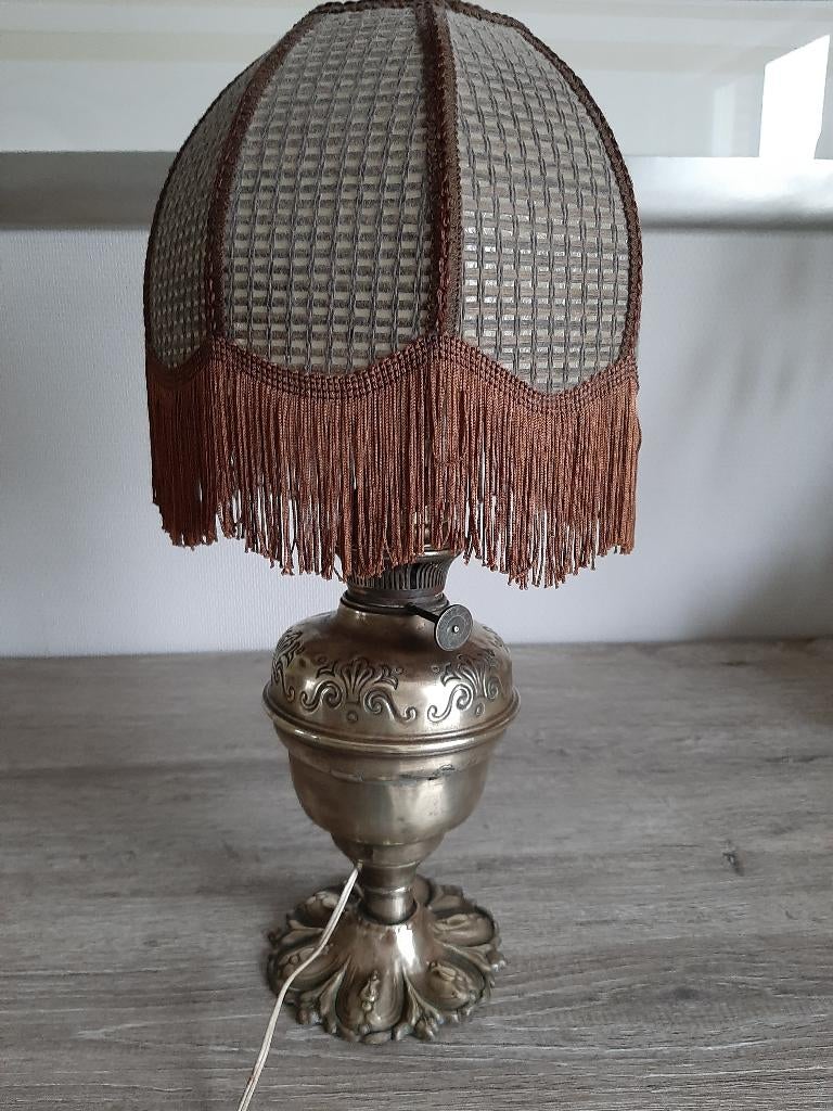 Koperen olielamp met verlichting., Antiek en Kunst, Ophalen
