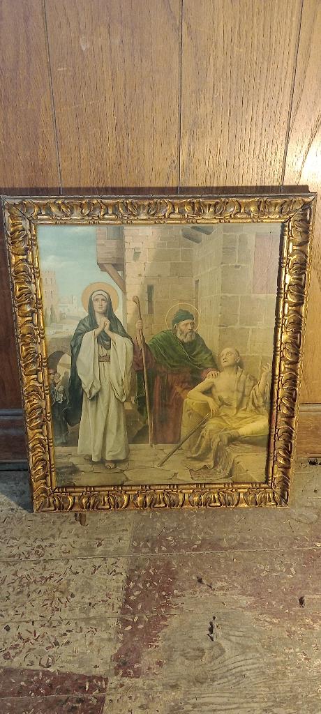 Jozef Janssens Chromolithografie - Gouden lijst, 40x46, n481, Ophalen of Verzenden