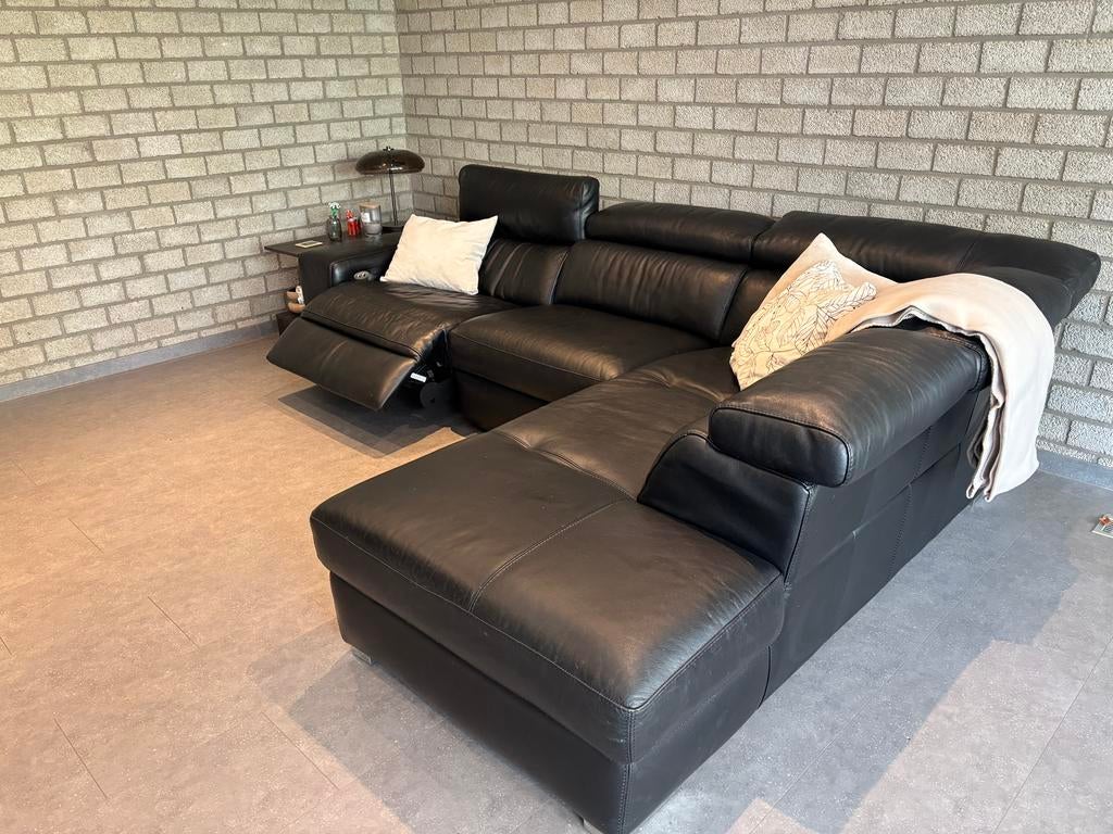 Lederen hoekzetel met elektrische fauteuil, Ophalen, Zo goed als nieuw, Stof