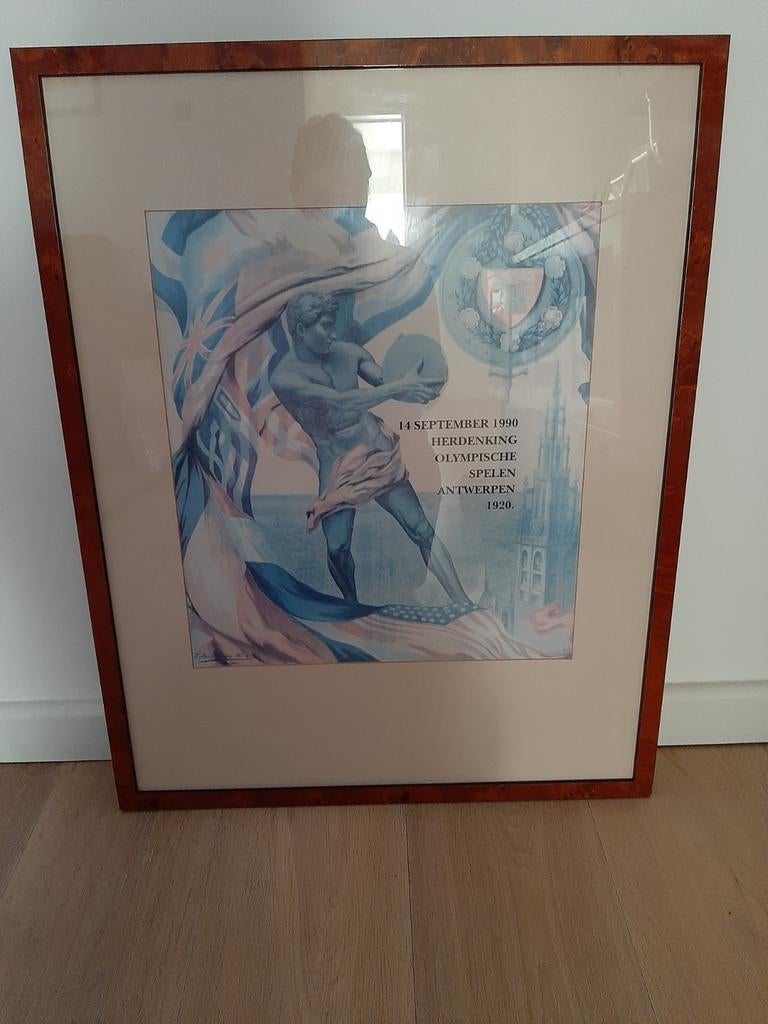 Prachtige grote kader Herdenking Olympische Spelen Antwerpen, Ophalen