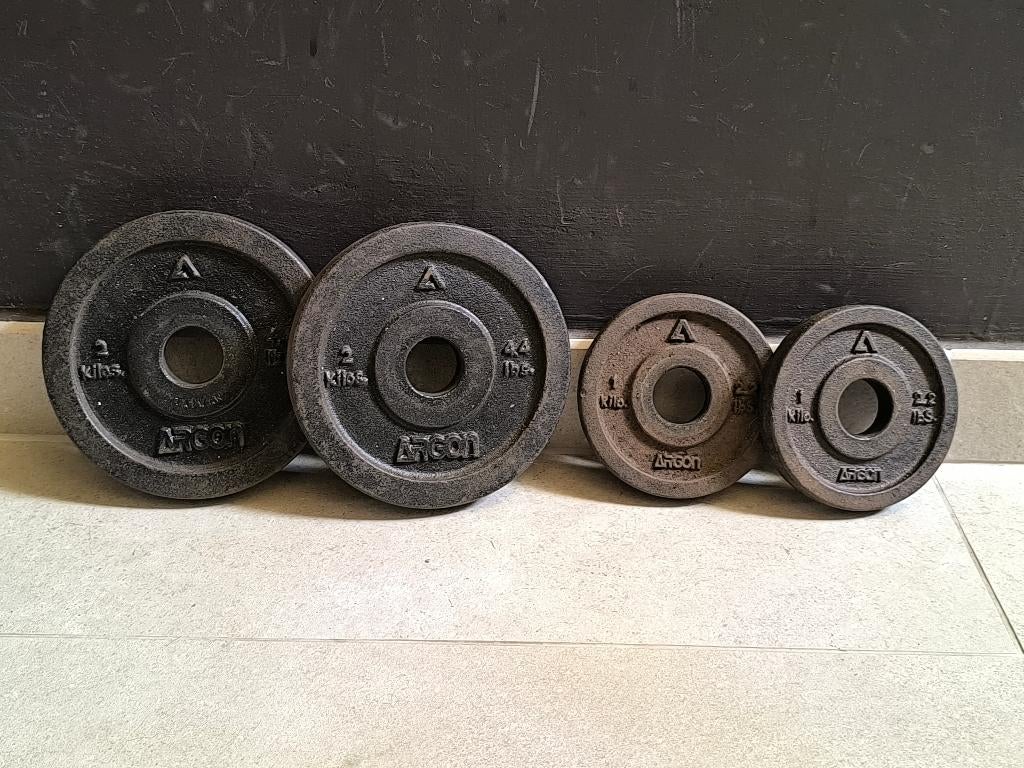 2 x 2kg & 2 x 1kg Halterschijven van Argon (30mm)., Sport en Fitness, Ophalen, Gebruikt, Benen, Halterschijven