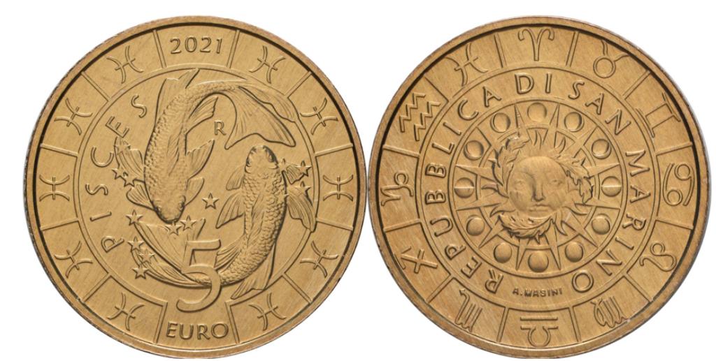 5 euros Saint-Marin 2021 Zodiac Poissons, Envoi, Saint-Marin, 5 euros