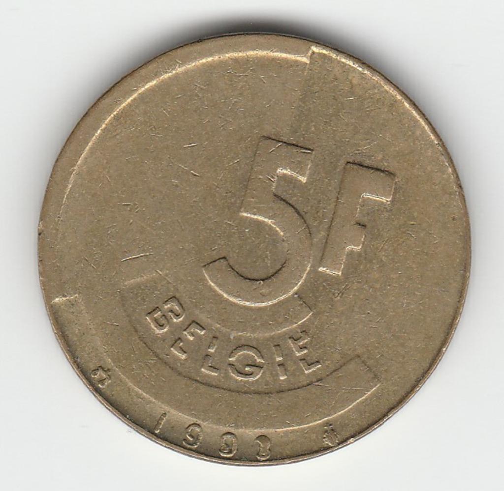 5 frank 1991 België, Enlèvement ou Envoi, Bronze, Monnaie en vrac