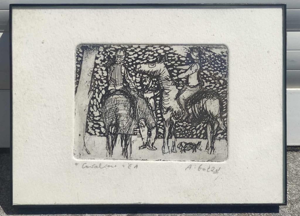 eau forte cavaliere epreuve d artiste signe andre goezu, Antiquités & Art, Enlèvement ou Envoi