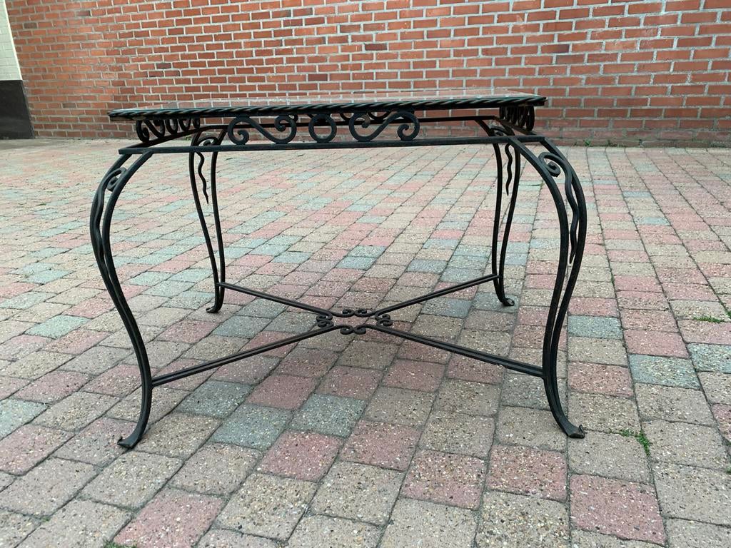 Gietijzeren tafeltje met glazen spiegelend blad, Ophalen