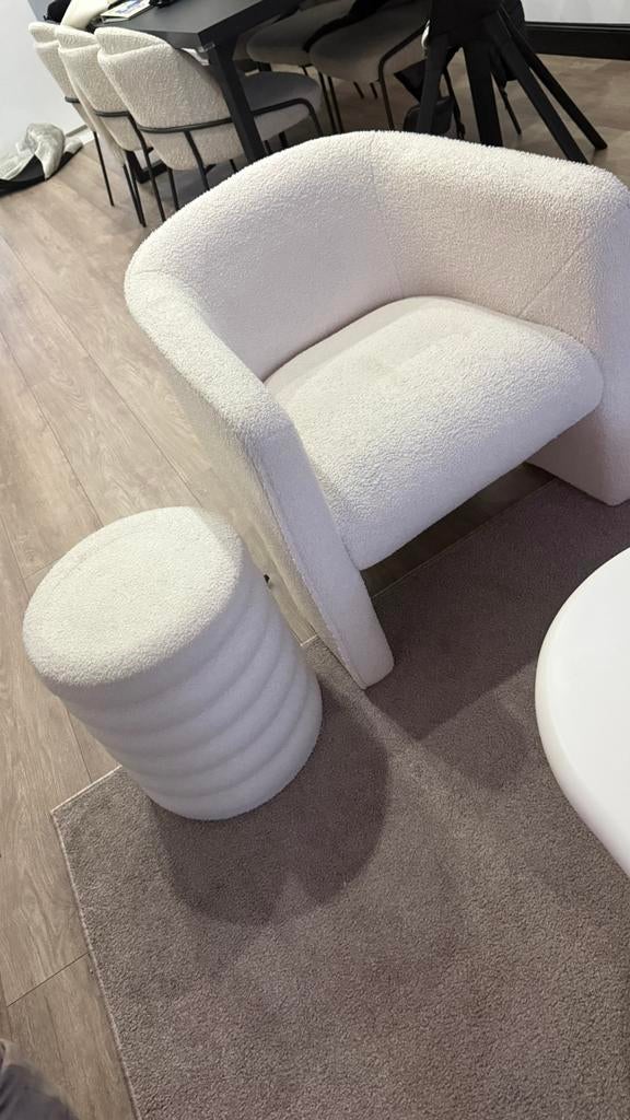 Fauteuil Semmie Teddy Wit incl gratis poefje, Enlèvement, Comme neuf