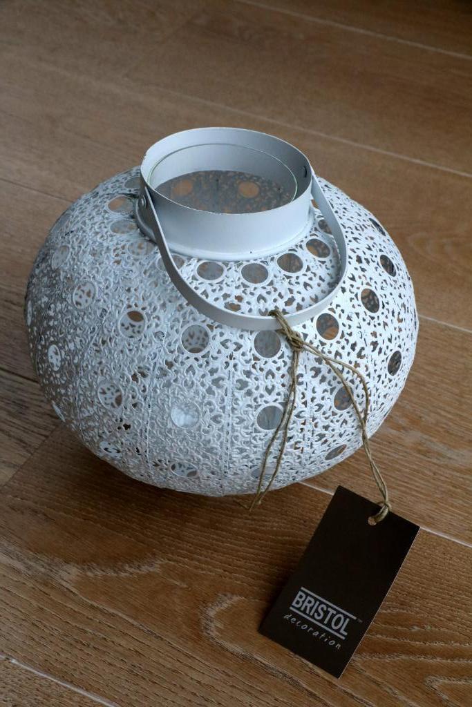 Photophore intérieur/extérieur métal 22 cm BRISTOL (neuf), Enlèvement ou Envoi, Métal, Blanc, Chandelier