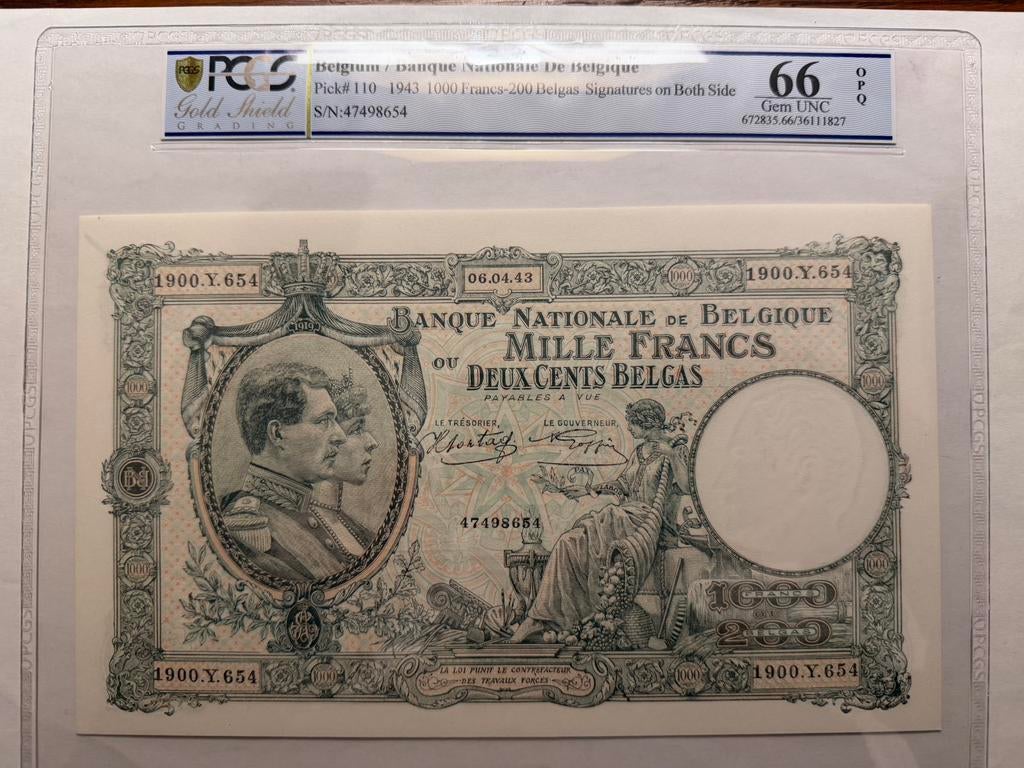 1000 francs 200 belgas 1943 pmg 66, Timbres & Monnaies, Billets de banque | Belgique, Enlèvement ou Envoi, Série