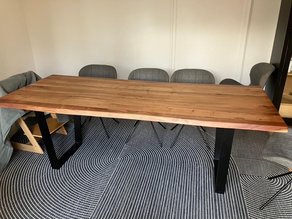 Houten eettafel 220cm, Ophalen, Eikenhout, Zo goed als nieuw, 200 cm of meer