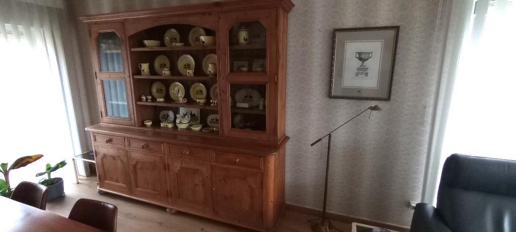 Dressoir met vitrinekast, Pin, 200 cm ou plus, Avec tablette(s), Comme neuf
