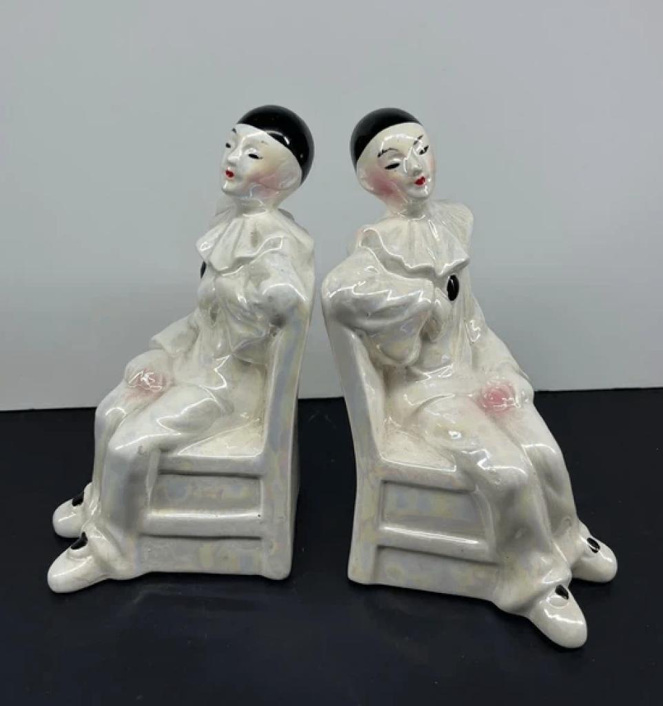 Lot de 2 serre-livres en céramique Pierrot Clowns, Collections, Enlèvement ou Envoi, Comme neuf, Humain
