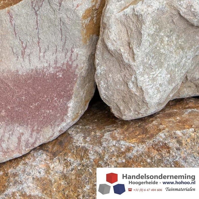 Grauwacke breuksteen beige bruin grijs rots schanskorf tuin, Tuin en Terras, Grind, Keien en Split, Verzenden, Nieuw, Multi, Kei