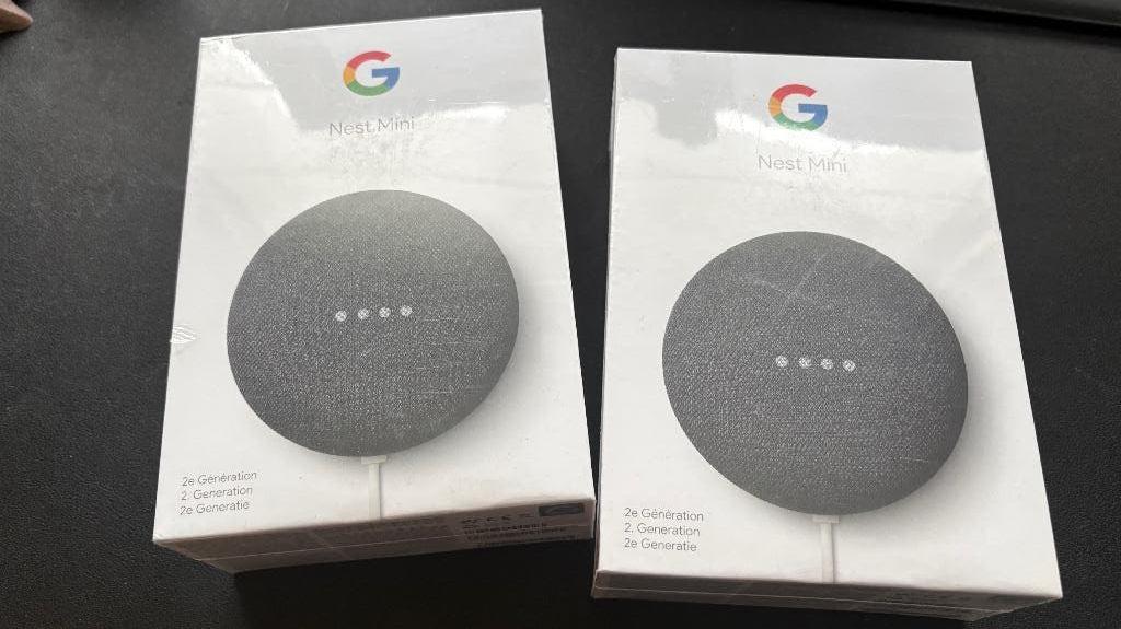 Google Nest Mini, 2de Generatie, Nieuw (twee stuks), Ophalen, Nieuw, HDMI, Minder dan 500 GB