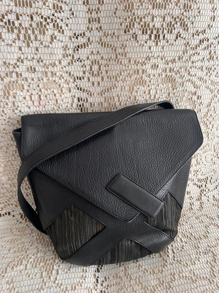 Sac DELVAUX cuir et tressé noir, Enlèvement ou Envoi, Comme neuf, Noir, Cuir