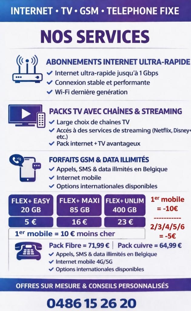 PROMO  Internet Fibre/Cuivre + TV + GSM + FIXE, Telecommunicatie, Ophalen, Nieuw