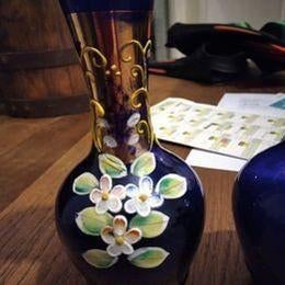 Boheemse Vaasjes met bladgoud Kobaltblauw als nieuw, Antiek en Kunst, Ophalen