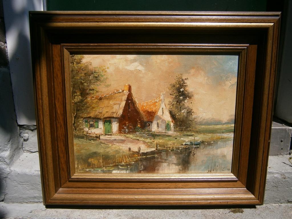Jan Hendrik Miller: Olieverfschilderij, boerenwoningen, Ophalen of Verzenden