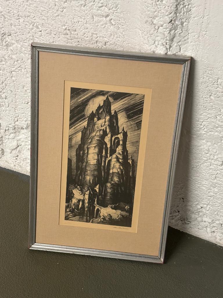 Gravure Van Dooren - Dystopia stadsgezicht - Burcht op rots, Ophalen