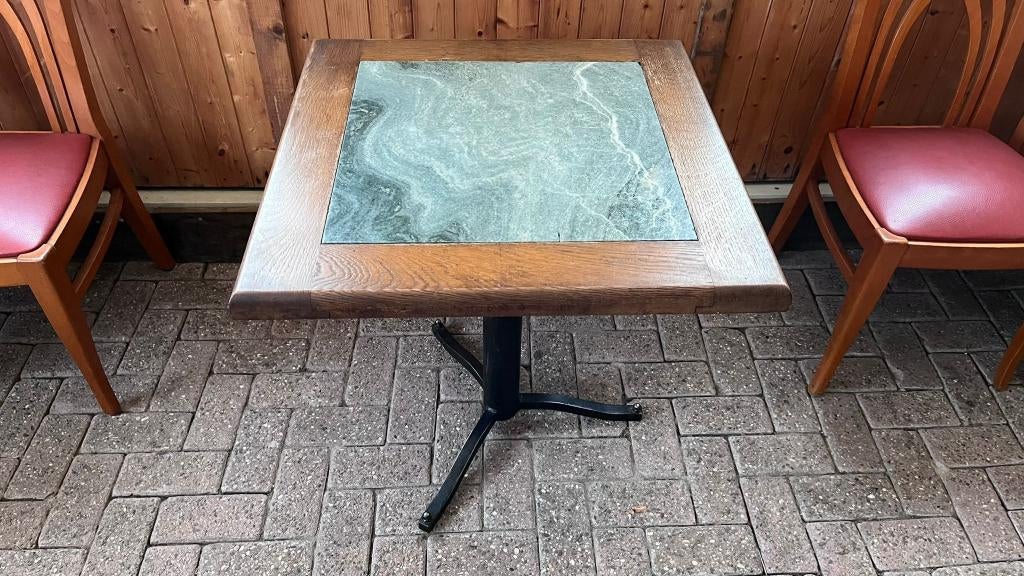 Houten tafels met natuursteen blad, Enlèvement, Utilisé, Carré, Bois