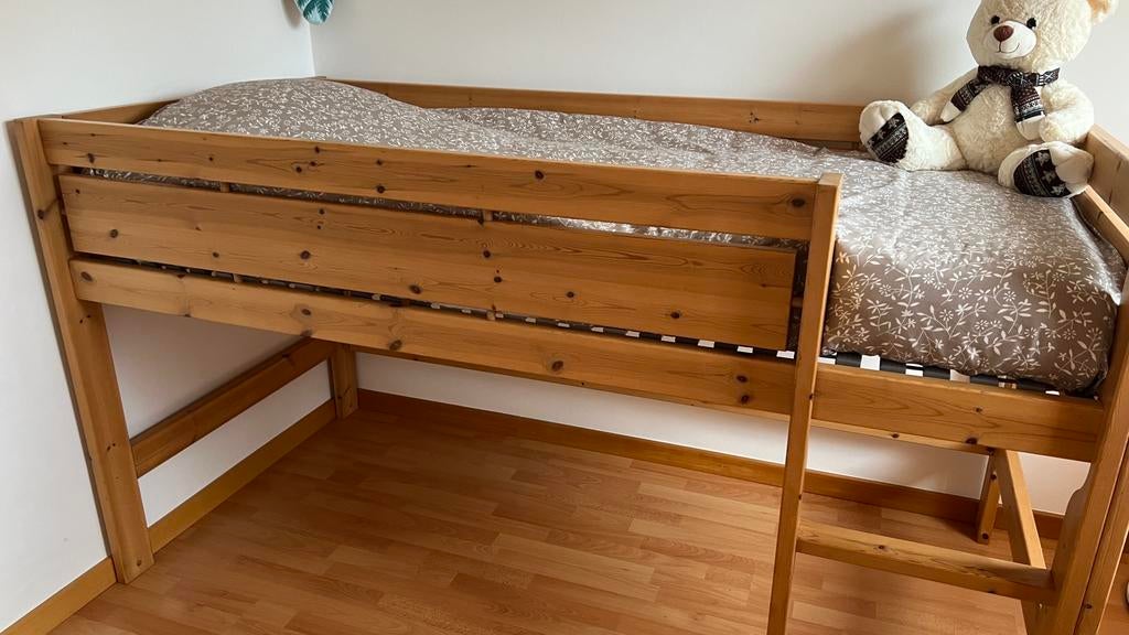 Lit mezzanine en pin massif+sommier et matelas, Enlèvement