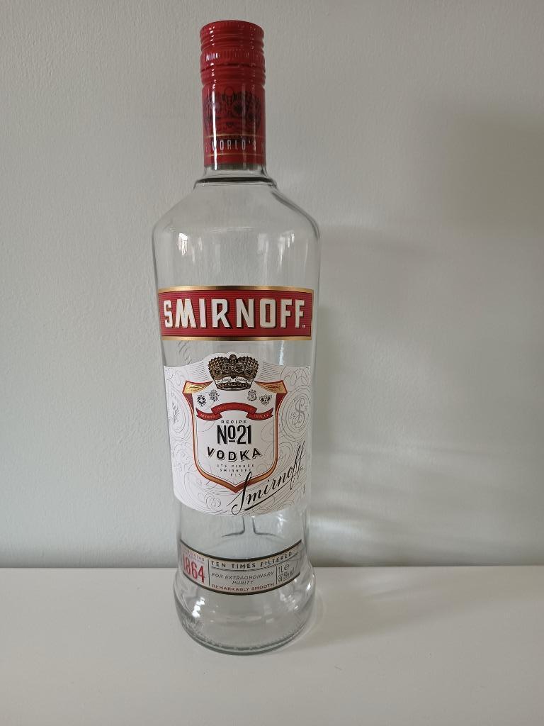 Bouteille vide de vodka Smirnoff 1 L 37,5 vol, Collections, Envoi, Utilisé, Emballage