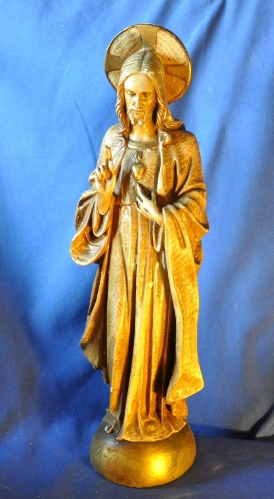 grande statue christ au sacré coeur auréole en platre 45 cm, Antiquités & Art, Antiquités | Objets religieux, Enlèvement ou Envoi