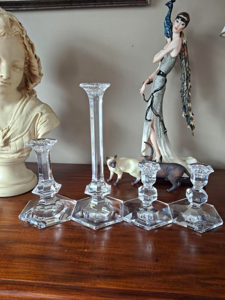 4 chandeliers en cristal épais Val St Lambert., Antiquités & Art, Enlèvement ou Envoi, Cristal