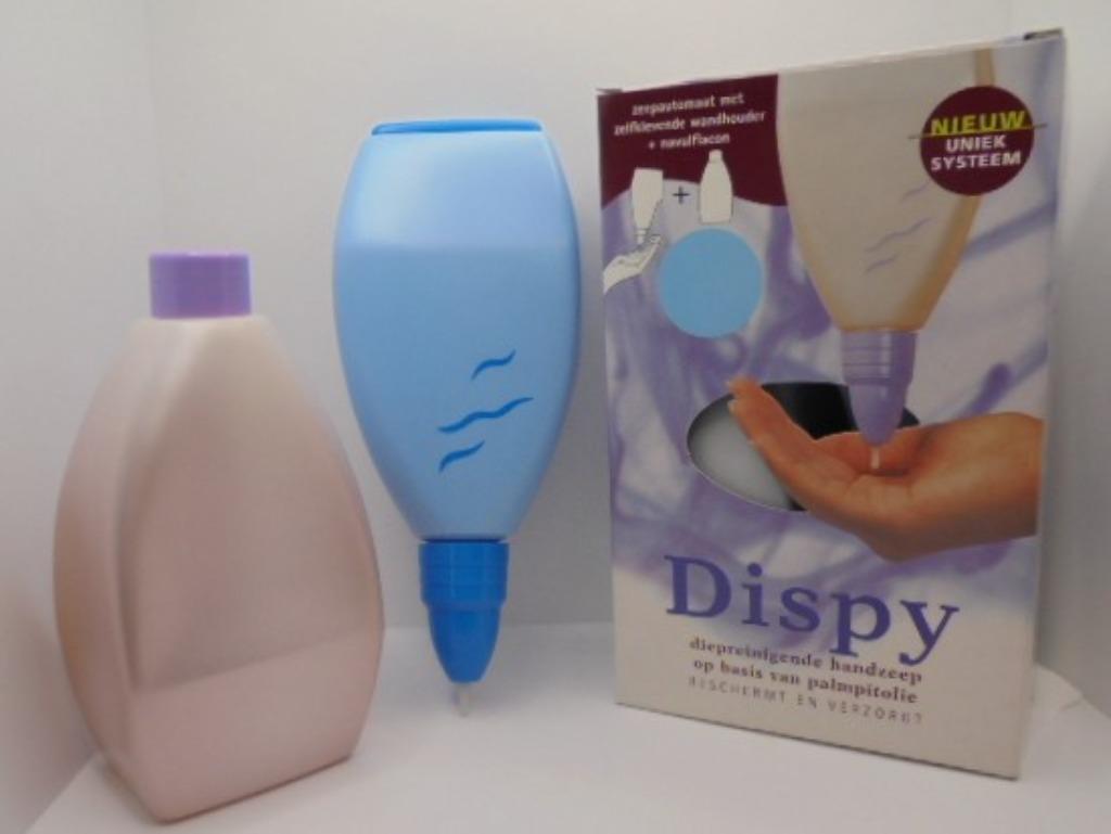 ZEEPDISPENSER BLAUW WANDMONTAGE DISPY INCL HANDZEEP 100% NAT, Ophalen of Verzenden, Nieuw, Blauw, Overige typen