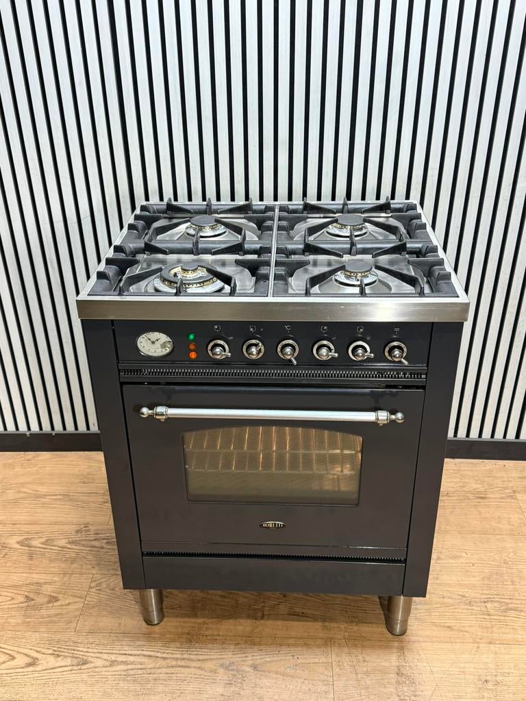 Luxe Boretti Fornuis 4 pits antraciet/chroom 60x70 cm, Elektronische apparatuur, Ovens, Ophalen of Verzenden, Zo goed als nieuw