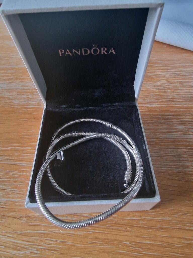 Pandora ketting met doos, Handtassen en Accessoires, Kettingen, Ophalen, Zo goed als nieuw, Zilver, Zilver