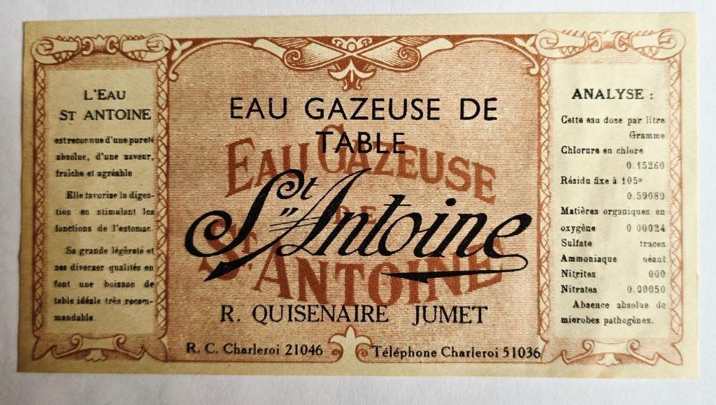 Eau Gazeuse St Antoine Jumet Etiquette Mineral Water Label61, Envoi, Comme neuf, Autres types, Autres marques