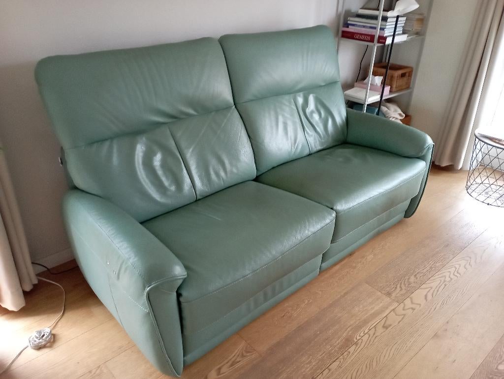 Canapé-relax 2 places, 75 à 100 cm, Enlèvement, Utilisé, Contemporain, cuir, ton vert