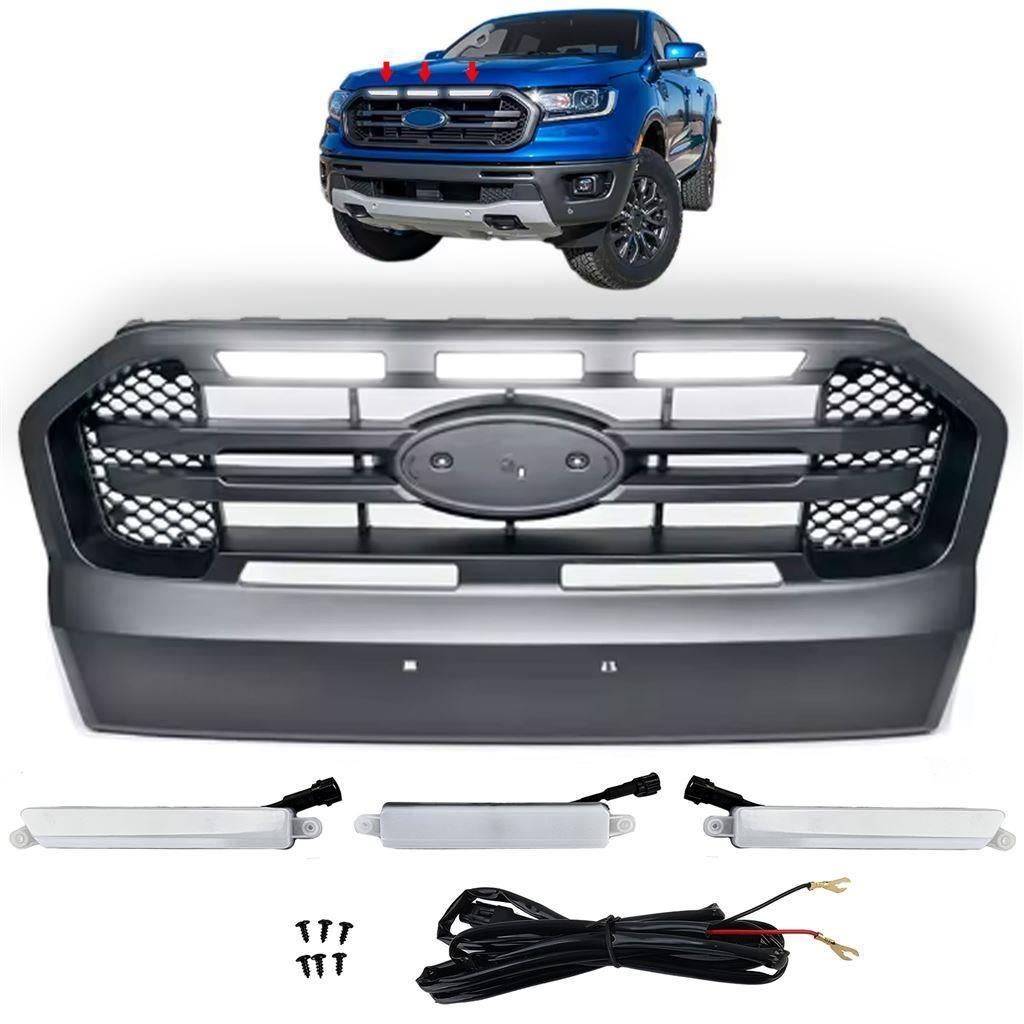 Zwarte Sport Grill Met Led Voor Ford Ranger T7, Verzenden