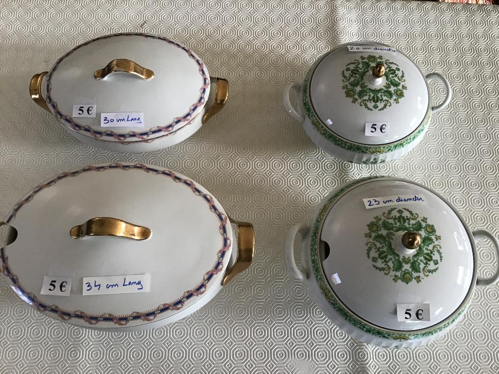 4 antieke schalen met deksel voor slechts 5 € per stuk, Antiek en Kunst, Antiek | Schalen, Ophalen of Verzenden