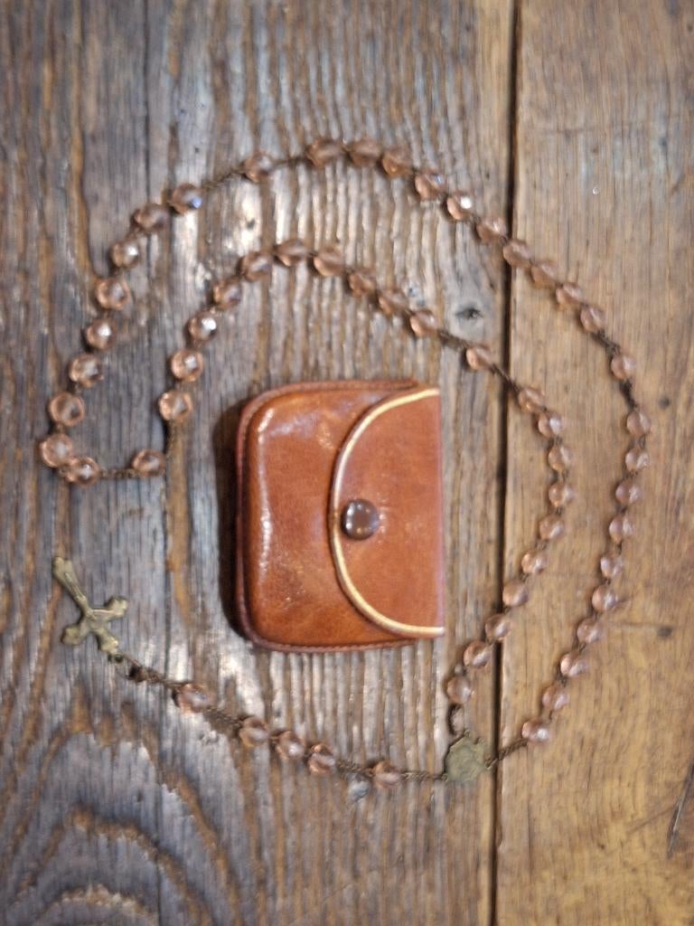 oude roze halfedelstenen paternoster met zakje, begin 1900, Antiek en Kunst, Ophalen of Verzenden