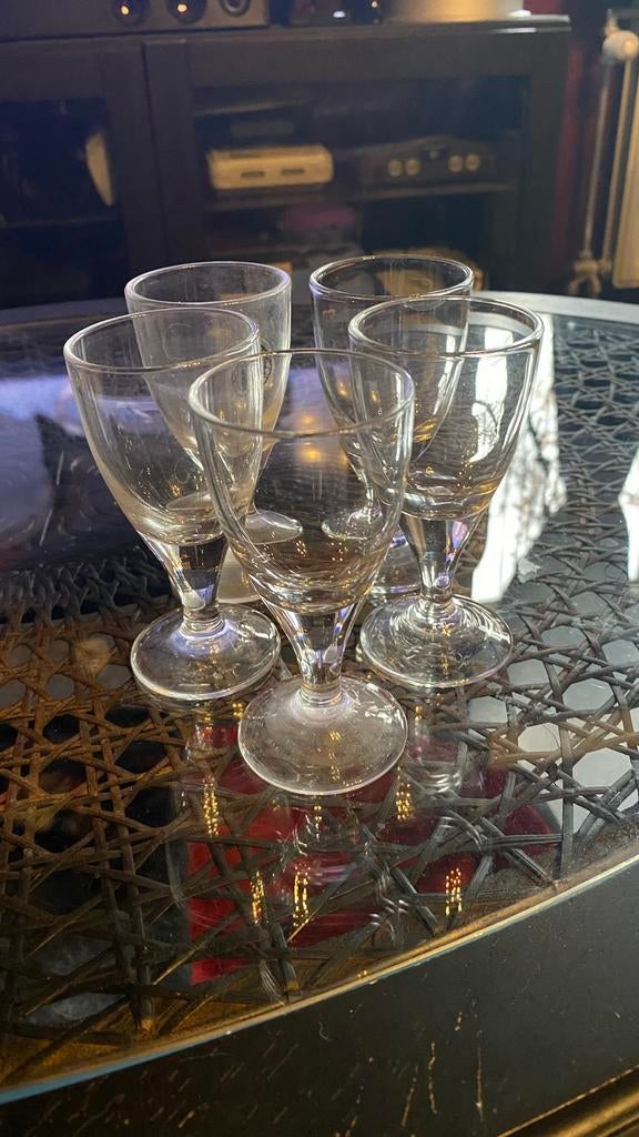 Set van 5 glazen met steel voor port of sterke drank, Ophalen, Zo goed als nieuw