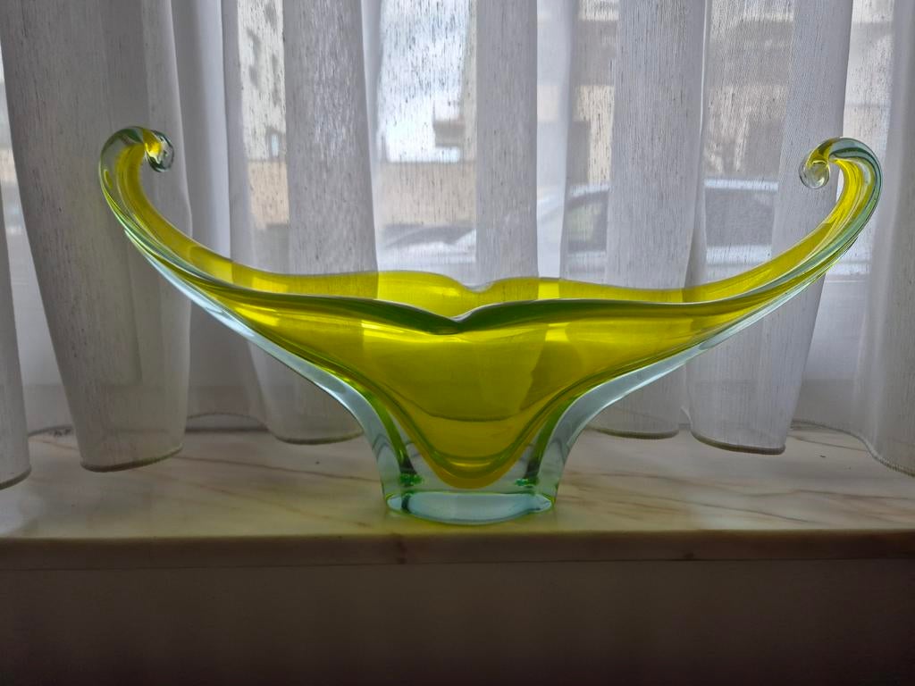 Vase plat cristal  vintage coloré  centre de table coupe, Antiquités & Art, Enlèvement ou Envoi