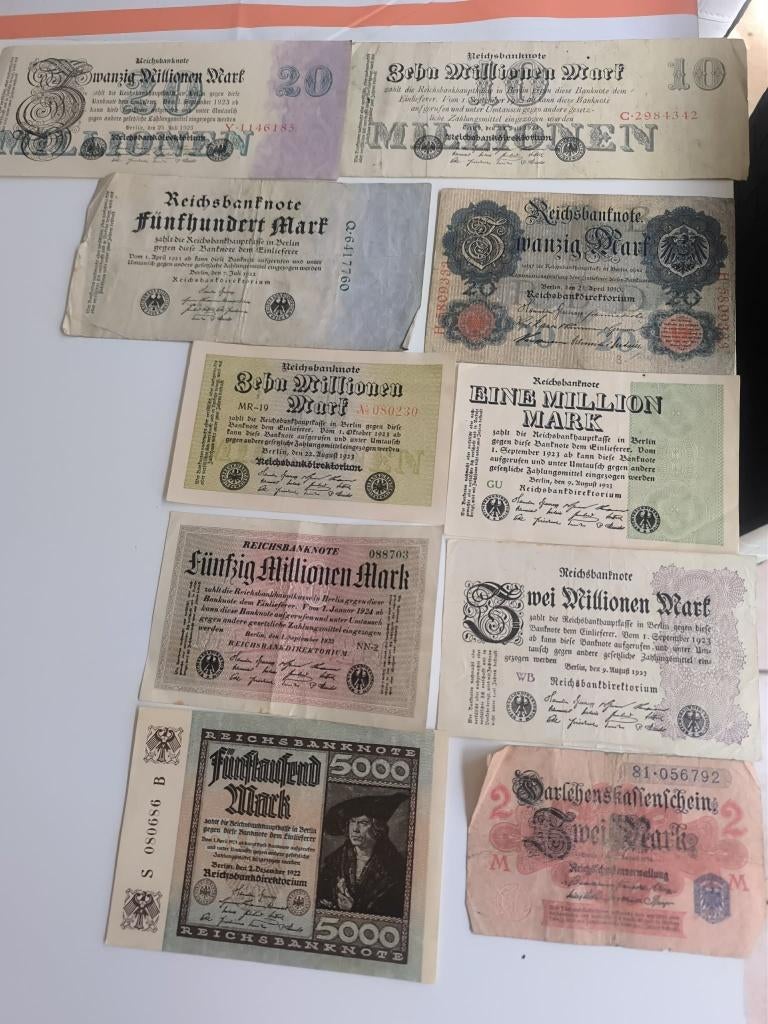 Set van 10 antieke Duitse bankbiljetten 1910-1923, Ophalen of Verzenden, Gebruikt