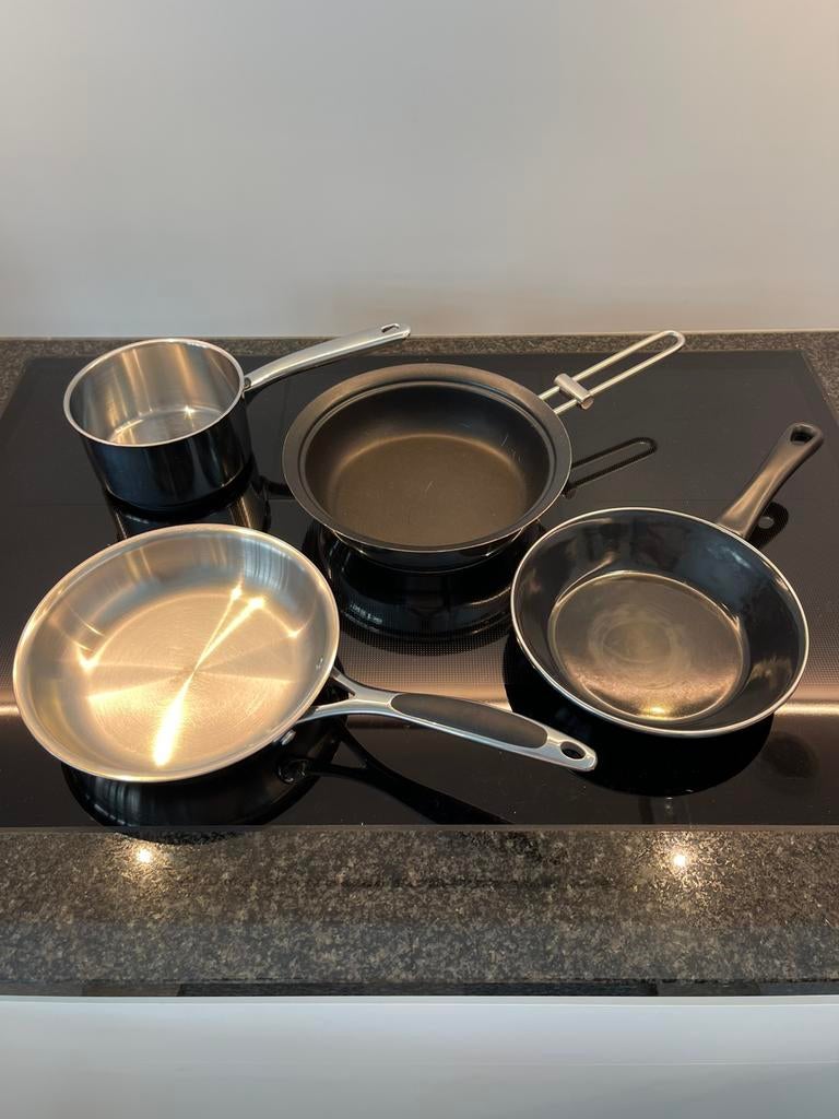 4-delige Pannenset (Demeyere, Ventura & Piet Huysentruyt), Maison & Meubles, Enlèvement ou Envoi, Comme neuf, Inox, Ensemble de casseroles