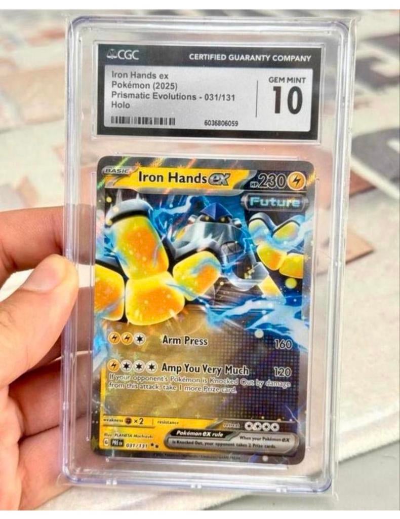 Iron Hands ex Pokemon 2025 Prismatic Evolutions CGC-10 Holo, Ophalen of Verzenden, Nieuw, Losse kaart, Foil