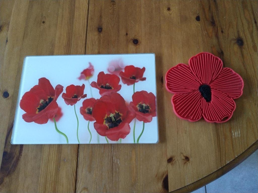 ensemble coquelicots - sous-plat/planche à découper, Maison & Meubles, Enlèvement ou Envoi, Comme neuf