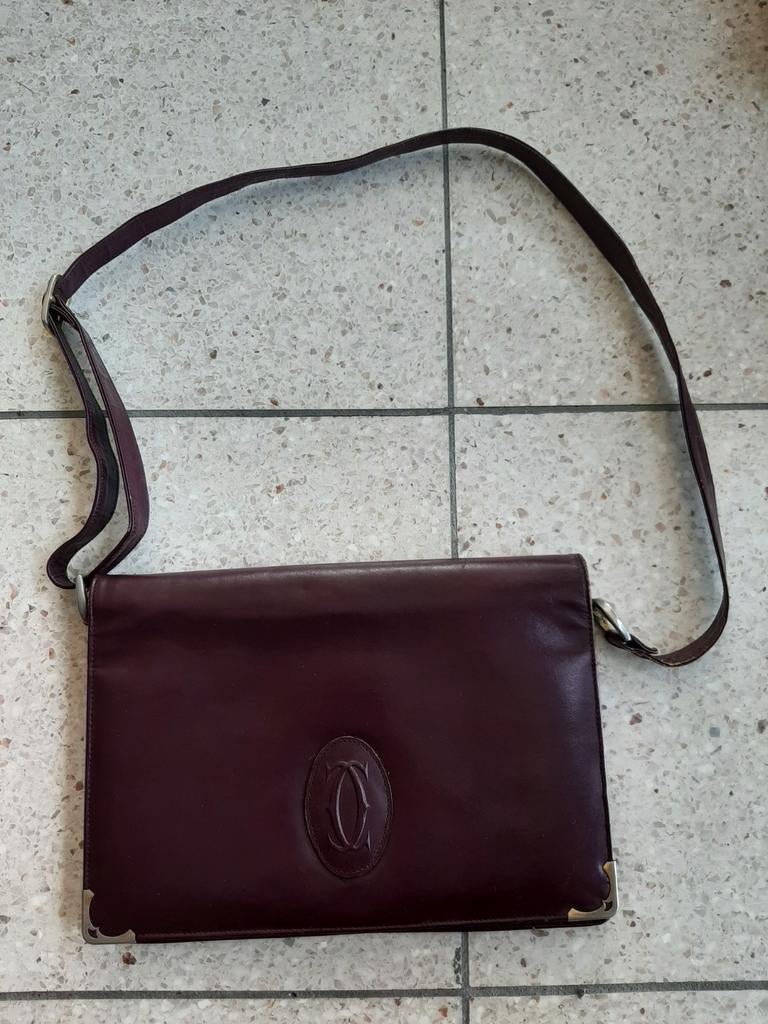 Sac à main Vintage en cuir bordeaux de marque Cartier, Antiquités & Art, Enlèvement ou Envoi