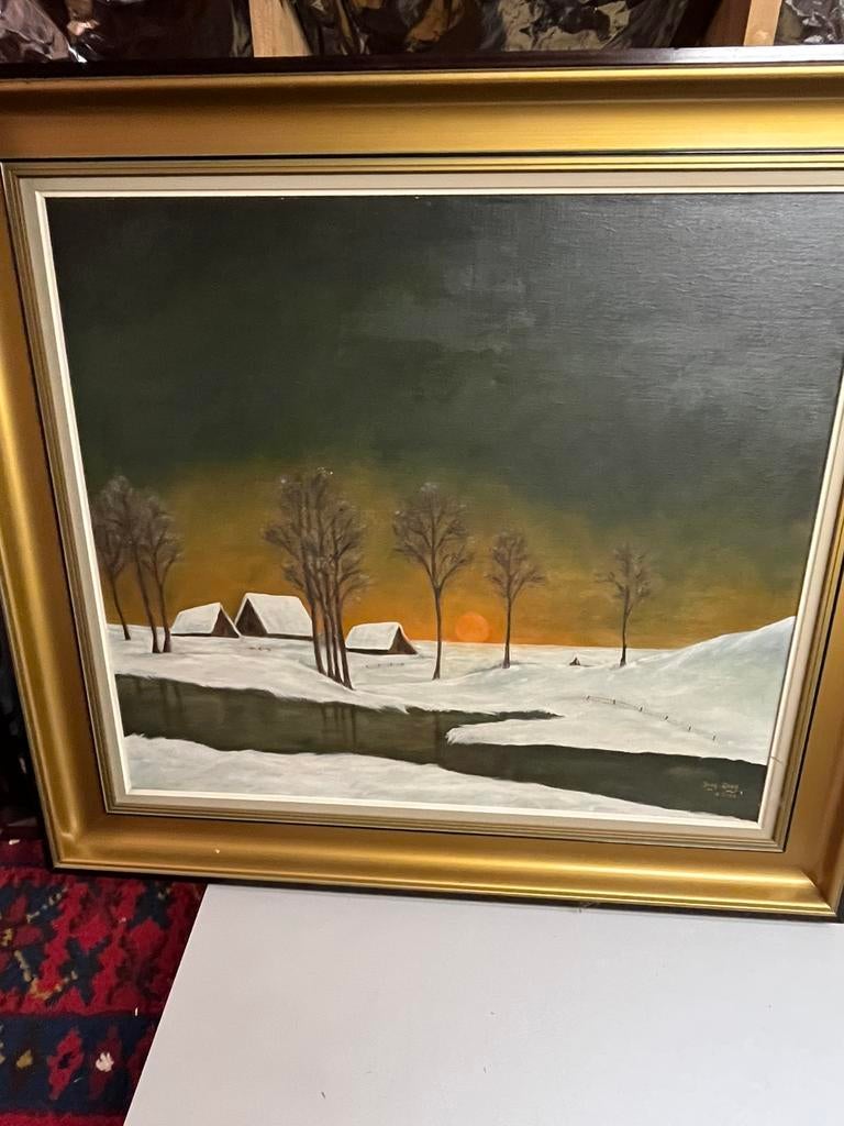Winterlandschap oranje - schilderij op doek, Enlèvement